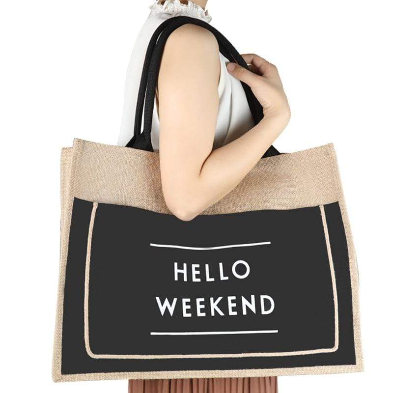 Hello Weekend Reusable Linen Shopping Bag dylinoshop