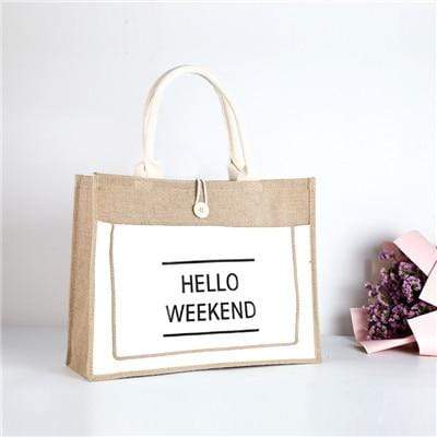 Hello Weekend Reusable Linen Shopping Bag dylinoshop