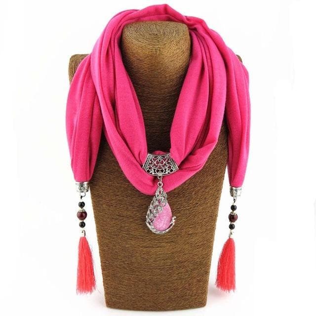 Beaded Scarf Necklace With Tassels dylinoshop