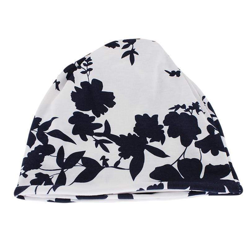 White & Blue Floral Beanie Hat Buddha Trends