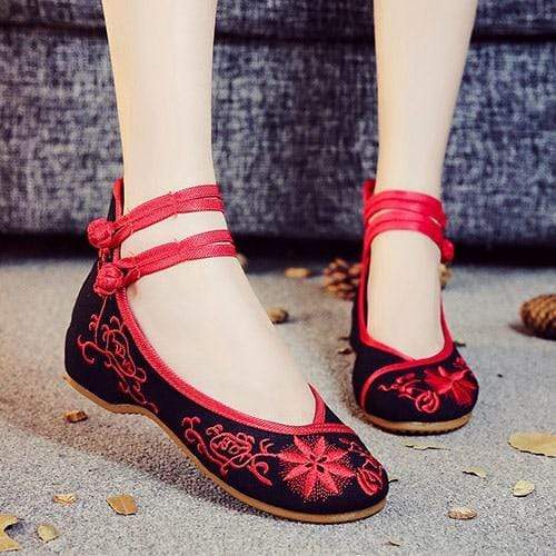 Floral Embroidered Cotton Linen Flats dylinoshop