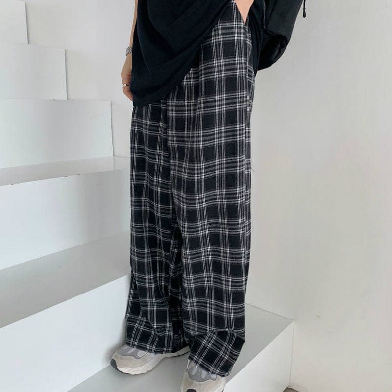 Black and White Plaid Wide Leg Pants dylinoshop