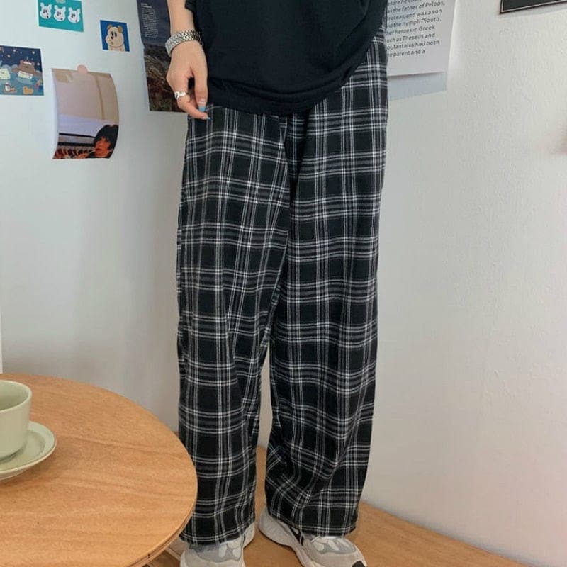 Black and White Plaid Wide Leg Pants dylinoshop