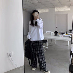 Black and White Plaid Wide Leg Pants dylinoshop