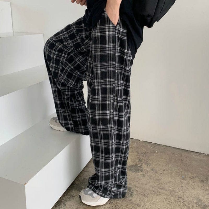 Black and White Plaid Wide Leg Pants dylinoshop