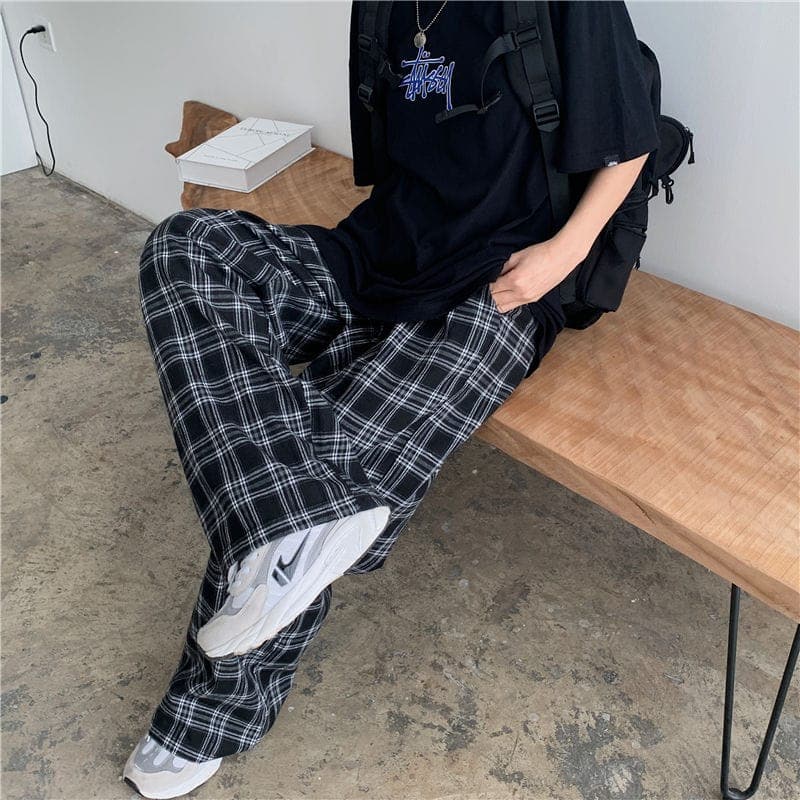 Black and White Plaid Wide Leg Pants dylinoshop