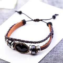 Braided And Beaded Geometric Leather Bracelet dylinoshop