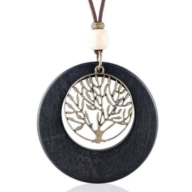 Life Tree Geometric Wooden Pendant Necklace dylinoshop