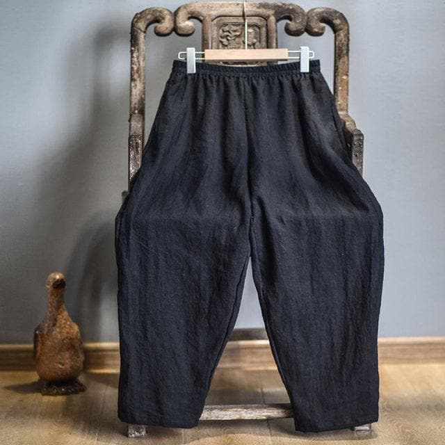 Elastic Waist Linen Trousers | Hippie dylinoshop