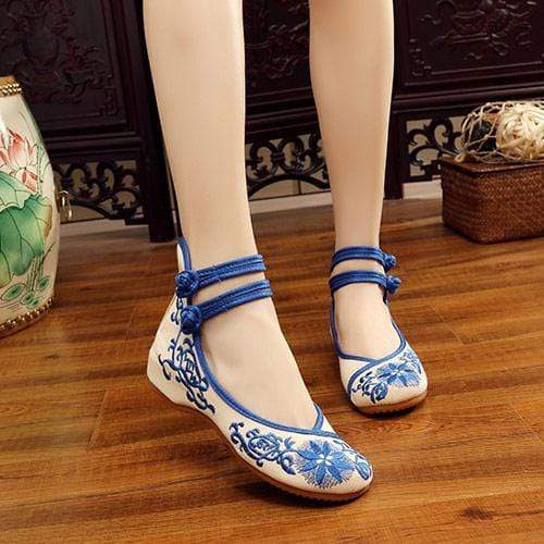 Floral Embroidered Cotton Linen Flats dylinoshop