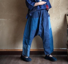 Blue Linen Harem Pants | Hippie dylinoshop