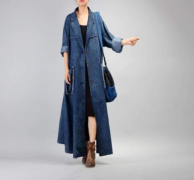 Grunge Denim Trench Coat | Nirvana dylinoshop