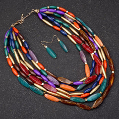 Boho African Beads Statement Necklace dylinoshop