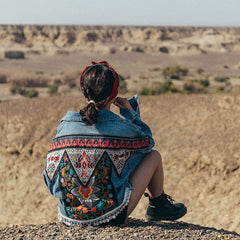 Boho Handmade Embroidered Denim Jacket dylinoshop