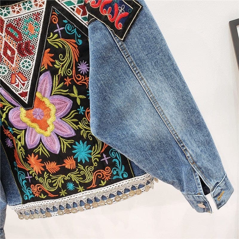 Boho Handmade Embroidered Denim Jacket dylinoshop