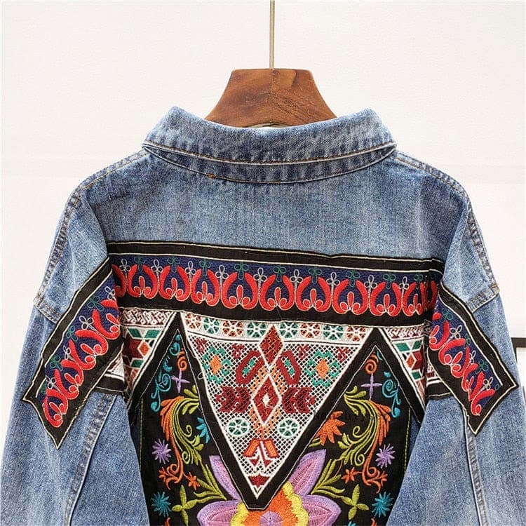 Boho Handmade Embroidered Denim Jacket dylinoshop