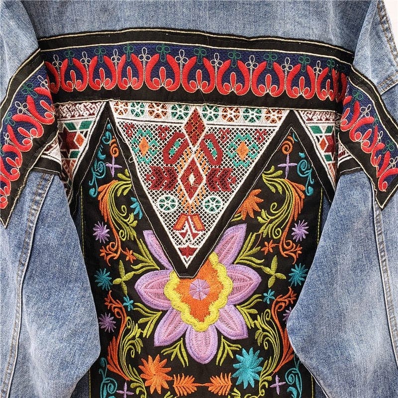 Boho Handmade Embroidered Denim Jacket dylinoshop