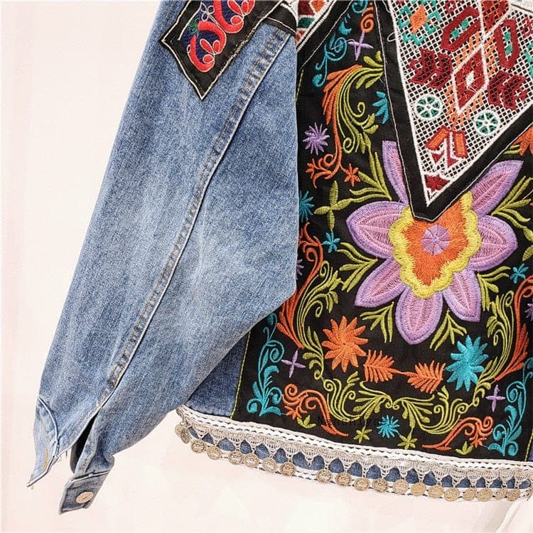 Boho Handmade Embroidered Denim Jacket dylinoshop