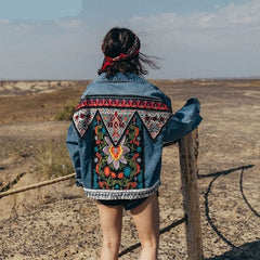 Boho Handmade Embroidered Denim Jacket dylinoshop