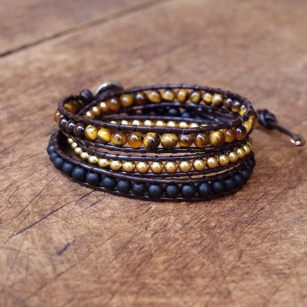 Beaded Tiger Eye Leather Bracelet dylinoshop