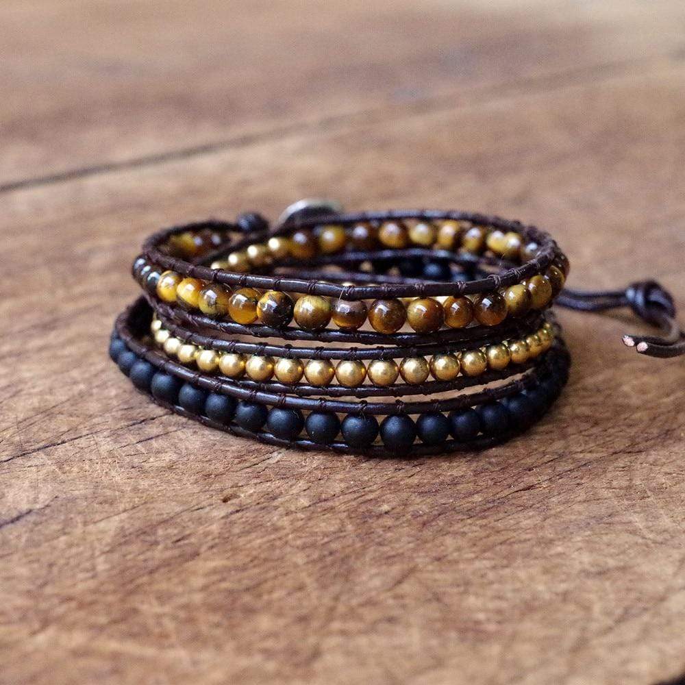 Beaded Tiger Eye Leather Bracelet dylinoshop