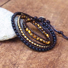 Beaded Tiger Eye Leather Bracelet dylinoshop