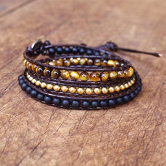 Beaded Tiger Eye Leather Bracelet dylinoshop