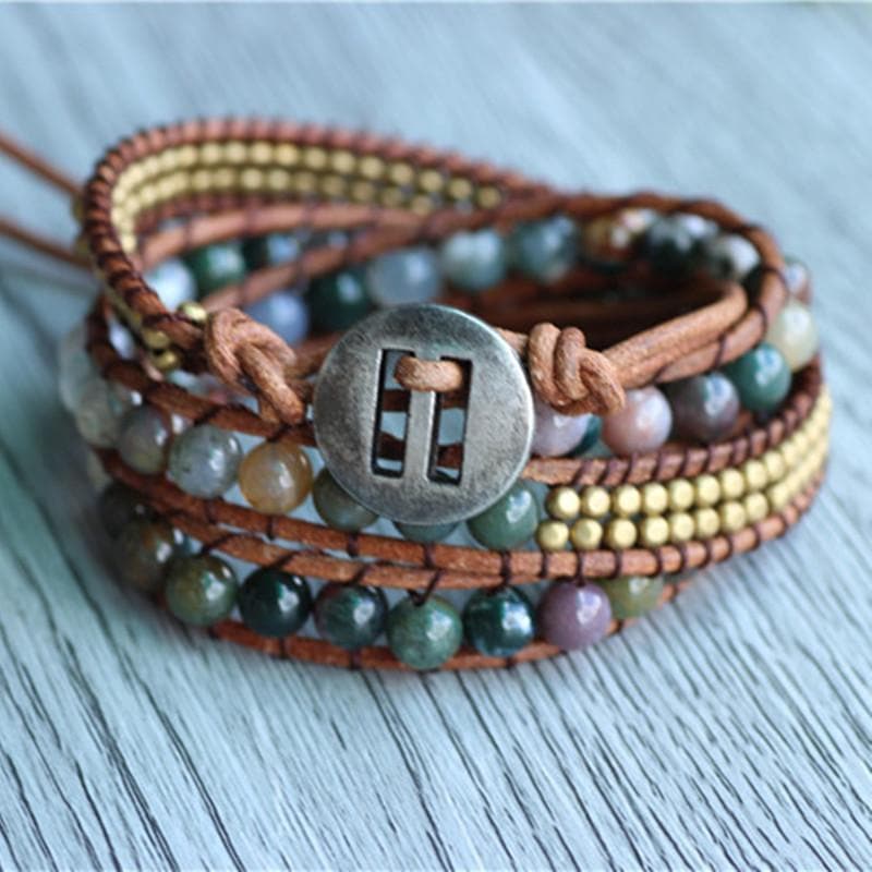 India Stones Leather Strand Bracelet dylinoshop