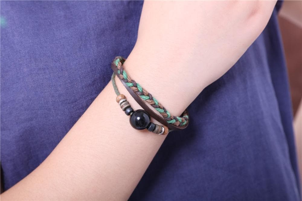 Braided And Beaded Leather Bracelet dylinoshop