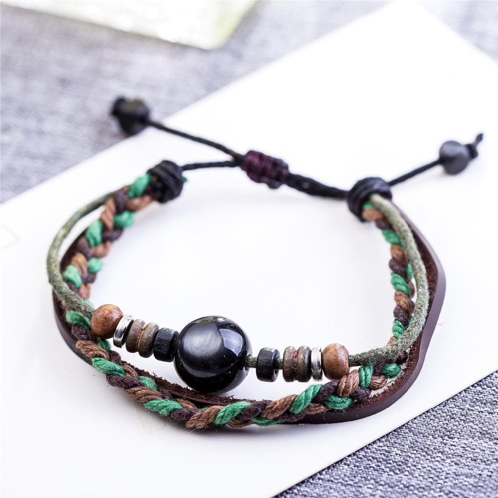 Braided And Beaded Leather Bracelet dylinoshop