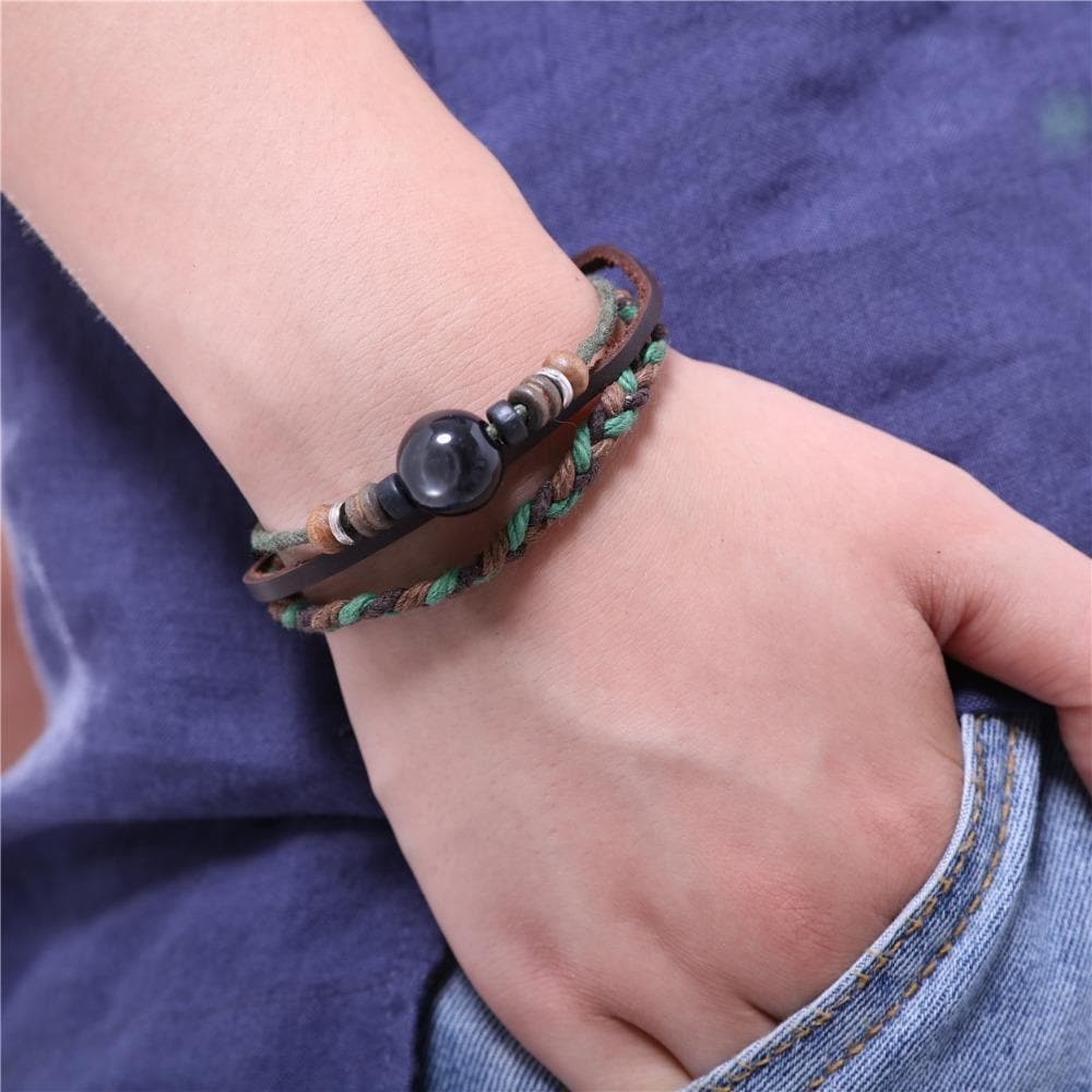 Braided And Beaded Leather Bracelet dylinoshop