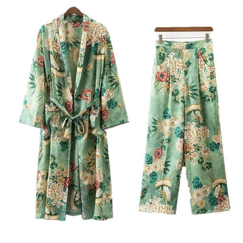 Green Floral Kimono Outfit dylinoshop