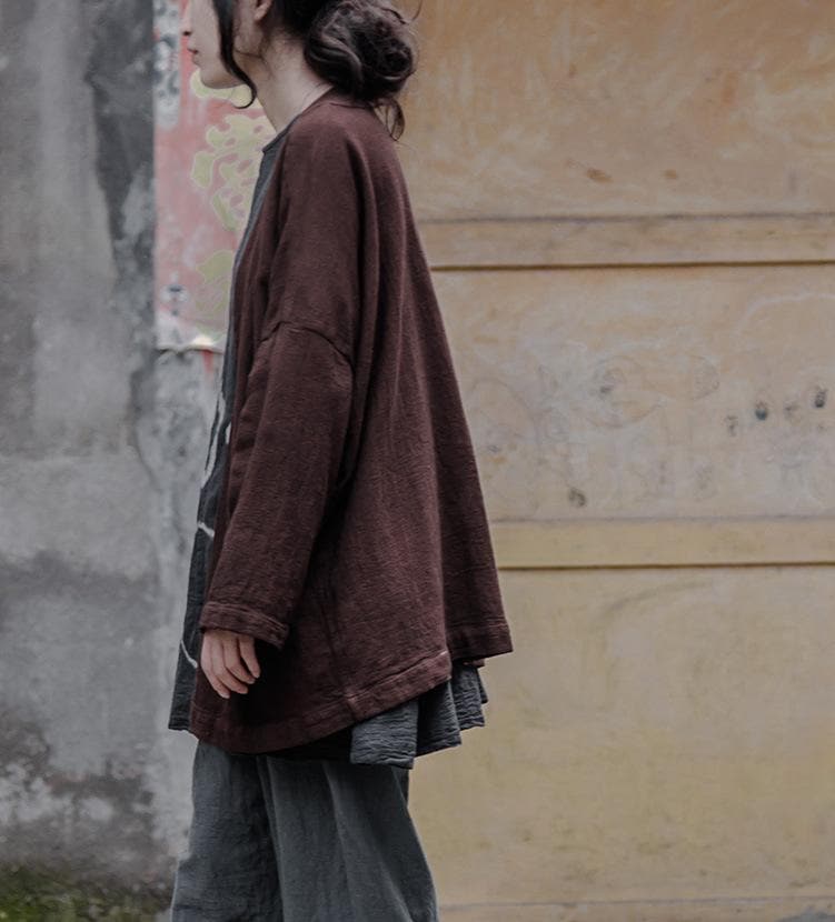 Brown Linen Cardigan | Lotus dylinoshop