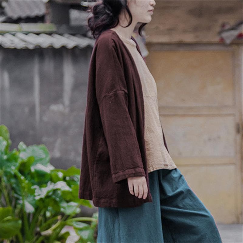 Brown Linen Cardigan | Lotus dylinoshop