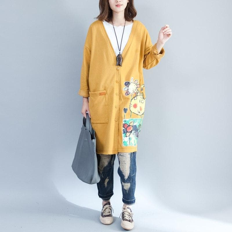 Cat Lady Button Up Long Cardigan dylinoshop