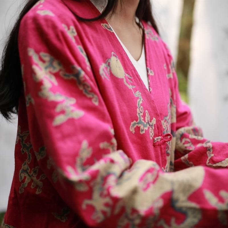 Chinese Dragon Cotton Linen Long Cardigan dylinoshop