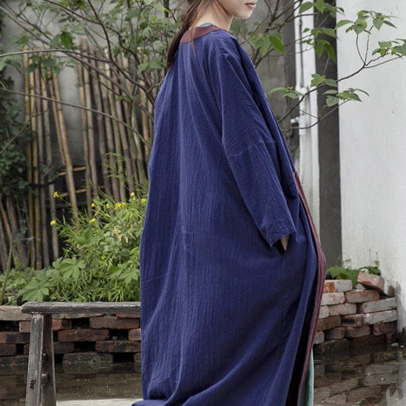 Inner Peace Cotton Linen Long Navy Cardigan | Lotus dylinoshop