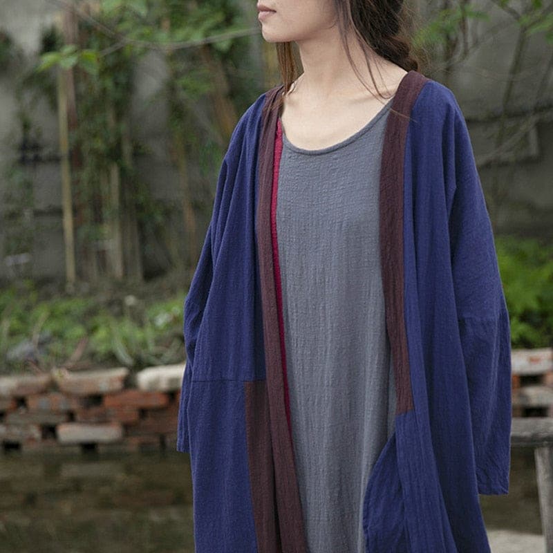 Inner Peace Cotton Linen Long Navy Cardigan | Lotus dylinoshop