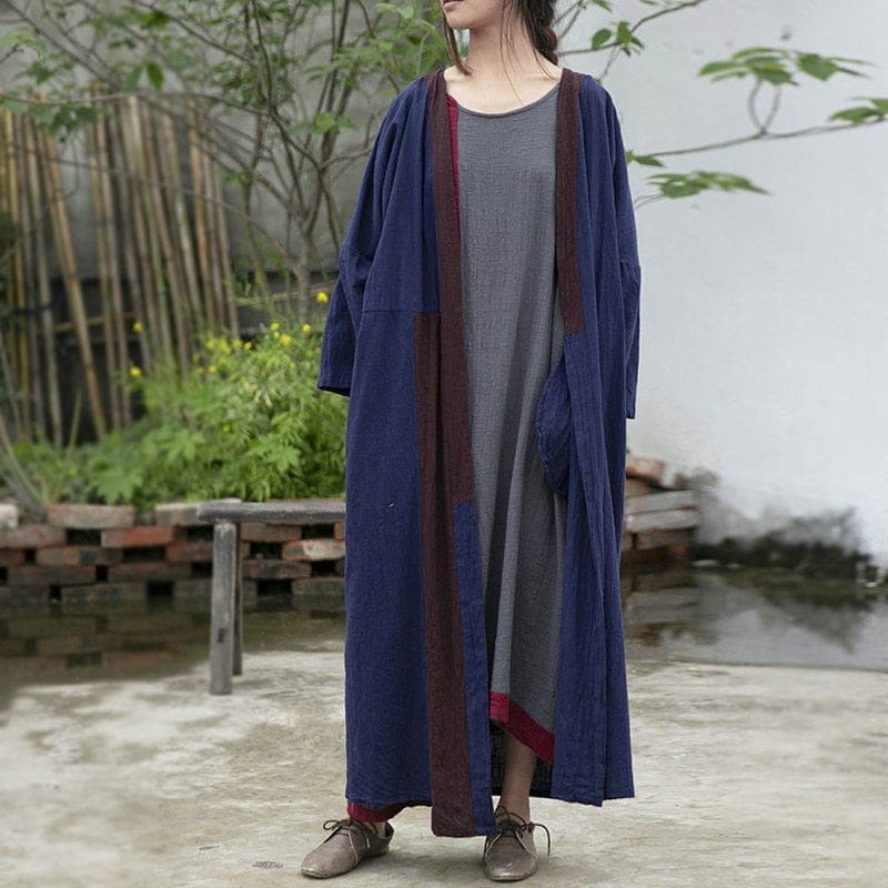 Inner Peace Cotton Linen Long Navy Cardigan | Lotus dylinoshop