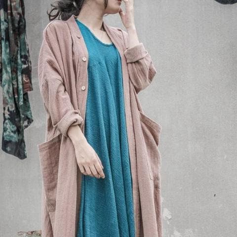 Long Linen Cardigan with Large Pockets | Lotus dylinoshop