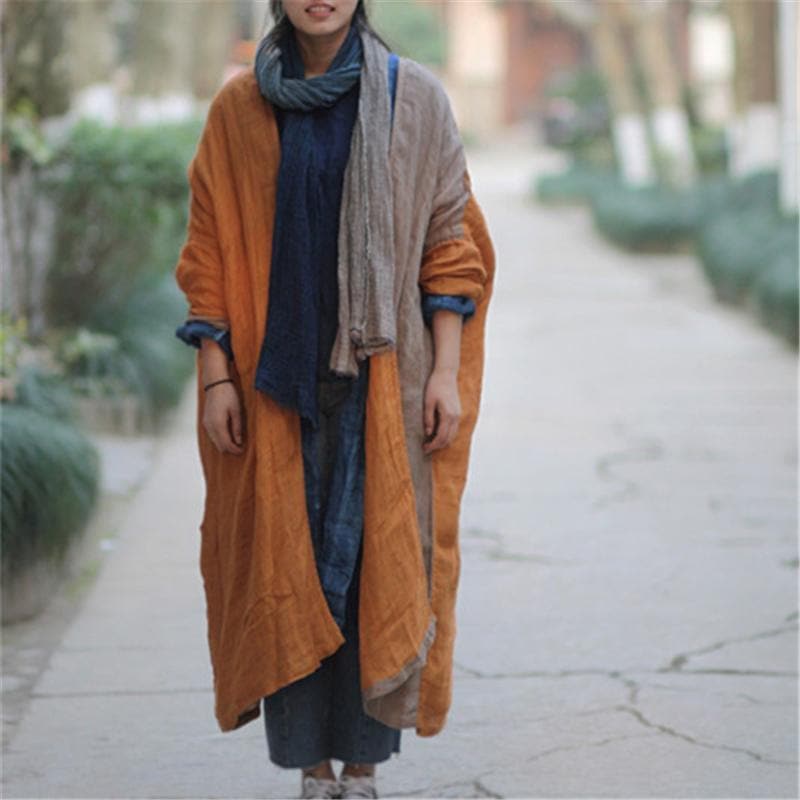 Linen Patchwork Long Cardigan | Lotus dylinoshop