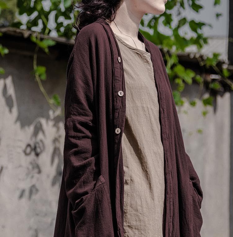 Long Linen Cardigan with Large Pockets | Lotus dylinoshop