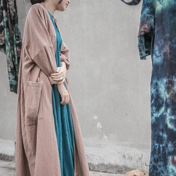 Long Linen Cardigan with Large Pockets | Lotus dylinoshop