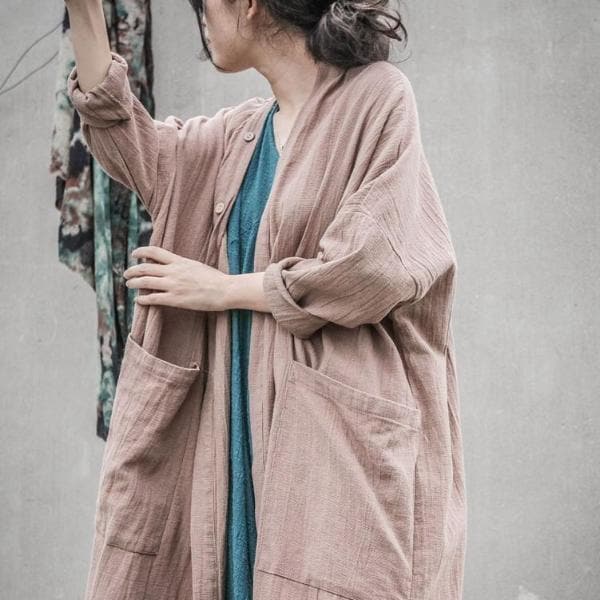 Long Linen Cardigan with Large Pockets | Lotus dylinoshop