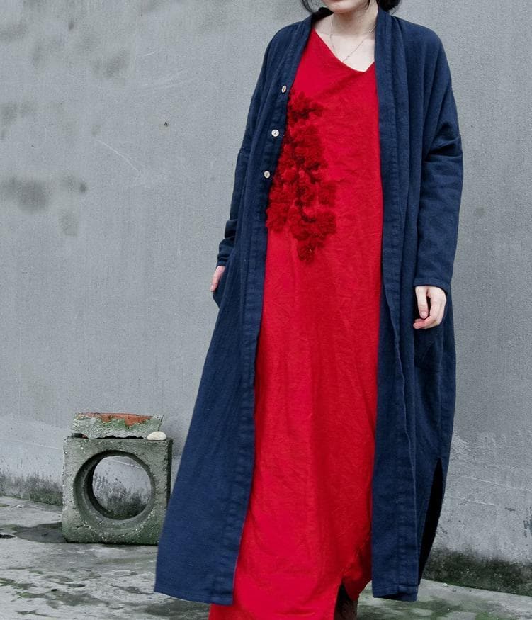 Long Linen Cardigan with Large Pockets | Lotus dylinoshop