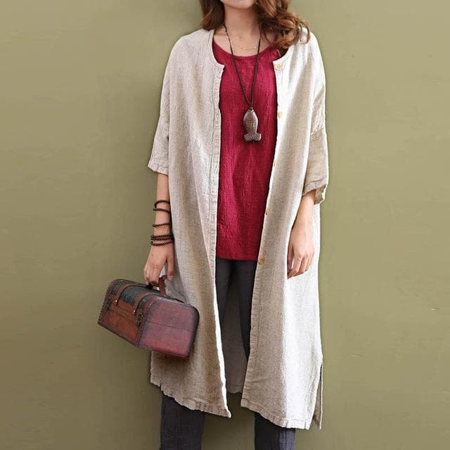 Cotton Linen Beige Cardigan  | Zen dylinoshop