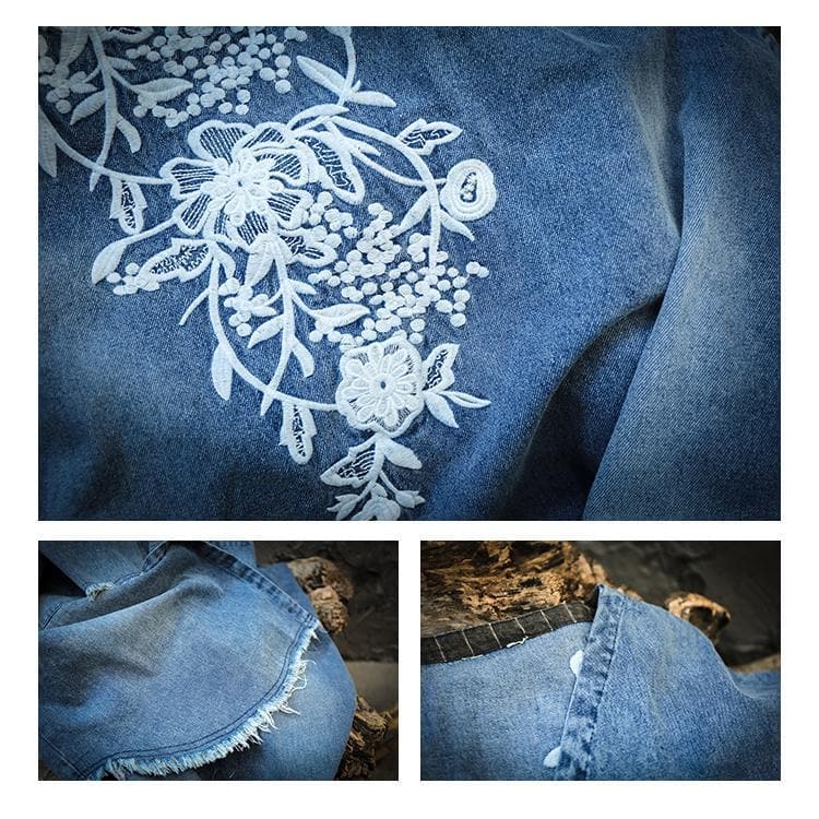 Embroidered Denim Cardigan dylinoshop