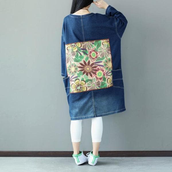 Long Denim Jacket with Pockets dylinoshop