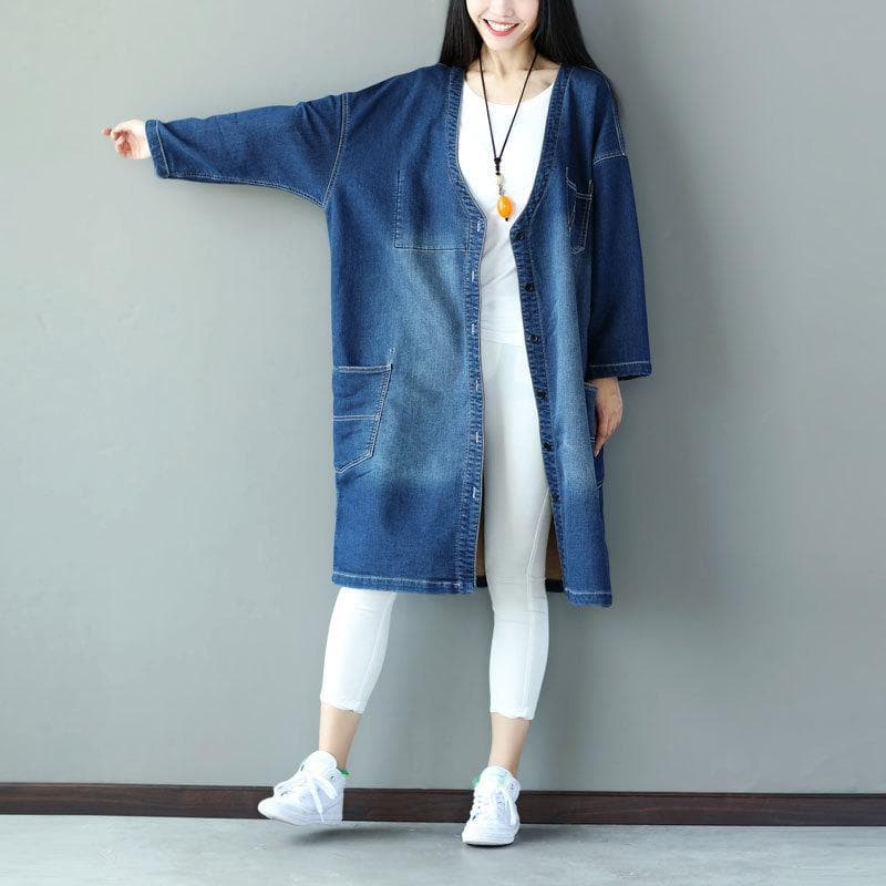 Long Denim Jacket with Pockets dylinoshop