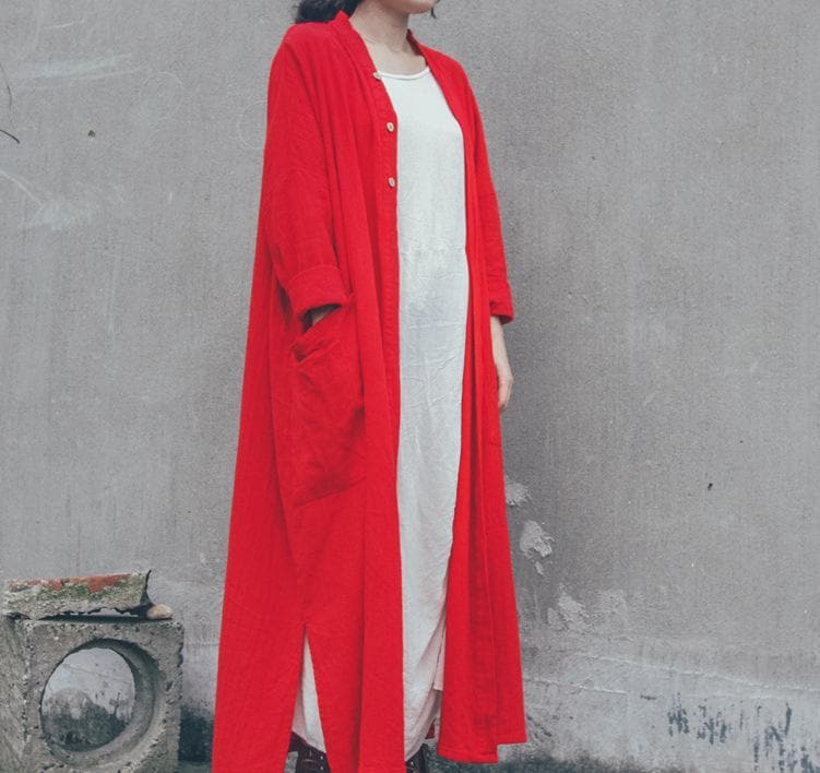 Long Linen Cardigan with Large Pockets | Lotus dylinoshop